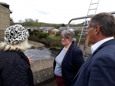 Monitoring progress on the Mytholmroyd flood works with the Floods Minister